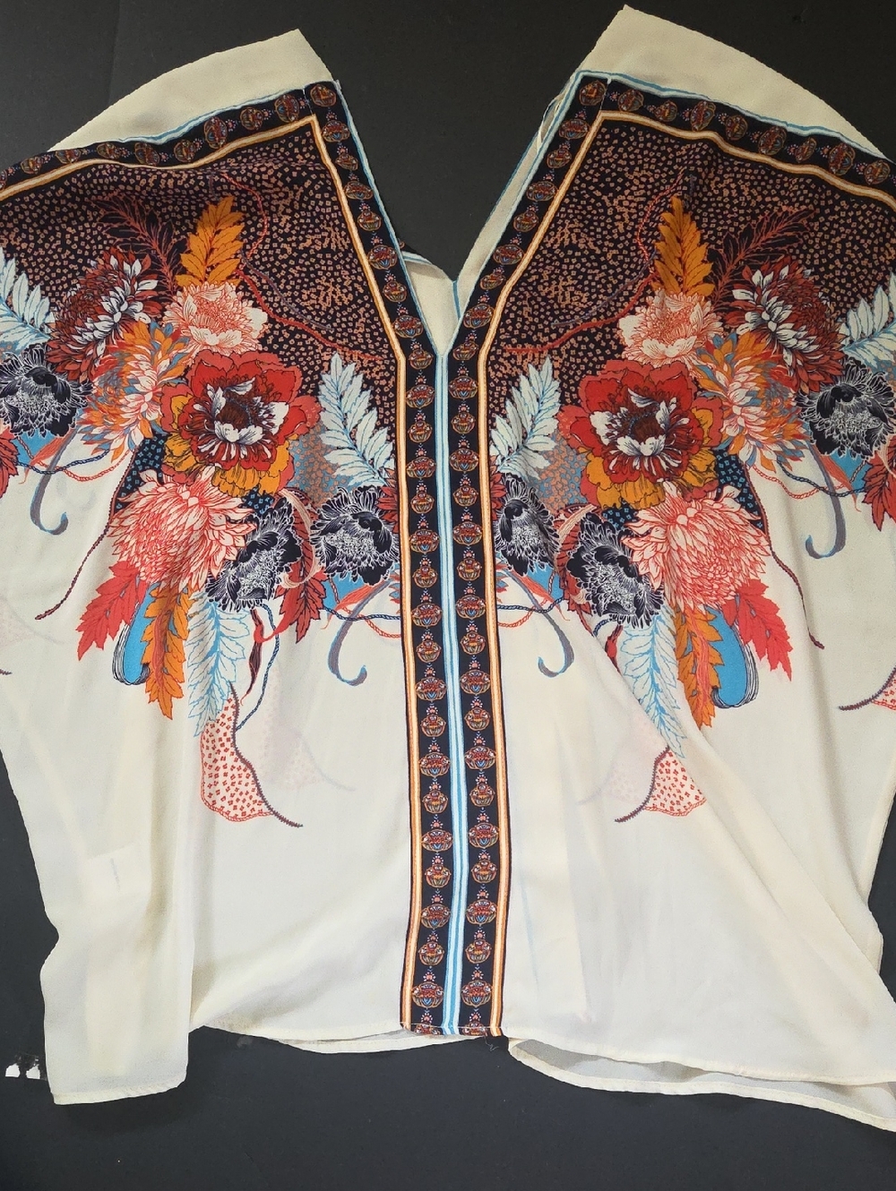 Floral Embroidered Boho Top in Cream, Red & Blue